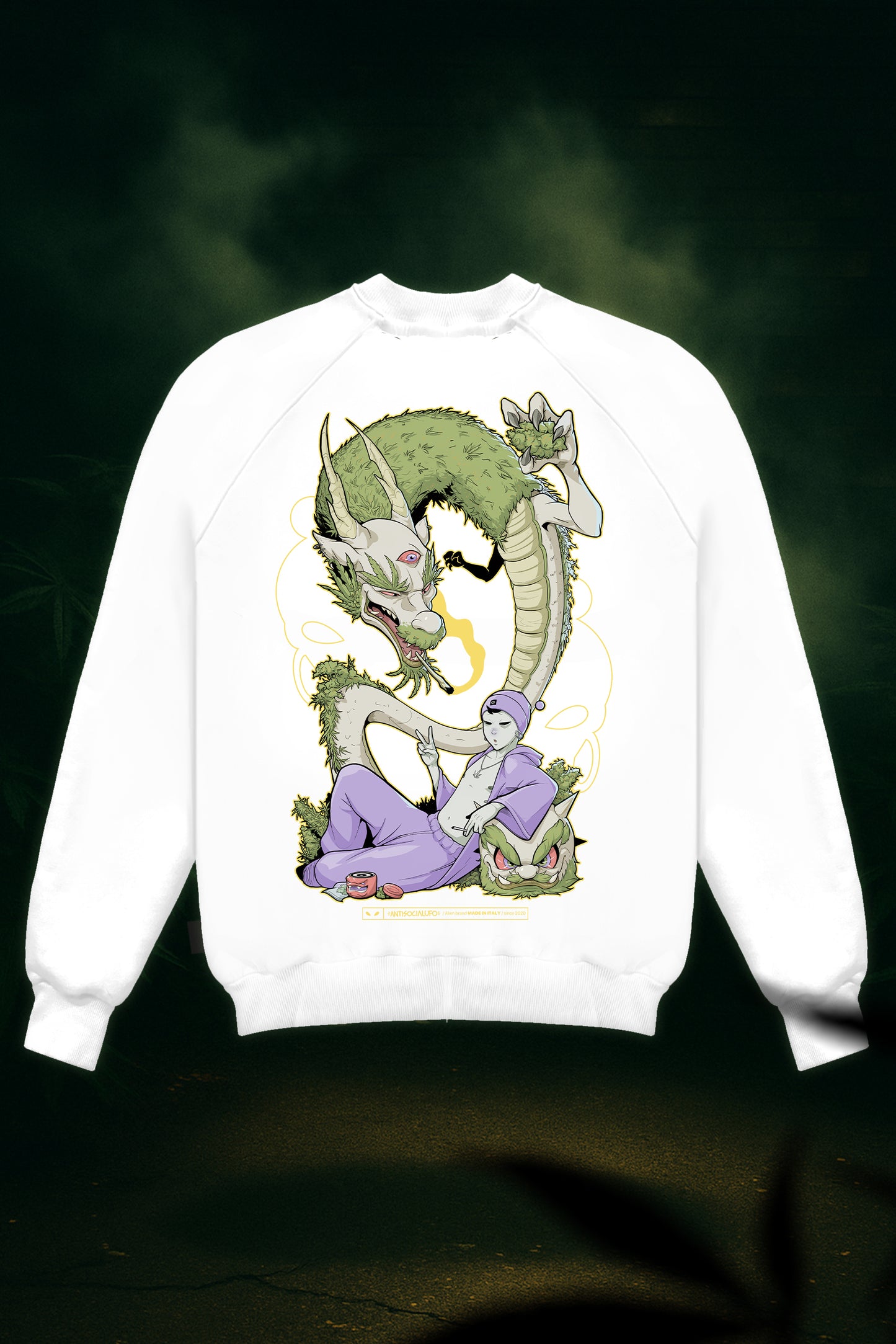 STONED DRAGON WHITE CREWNECK