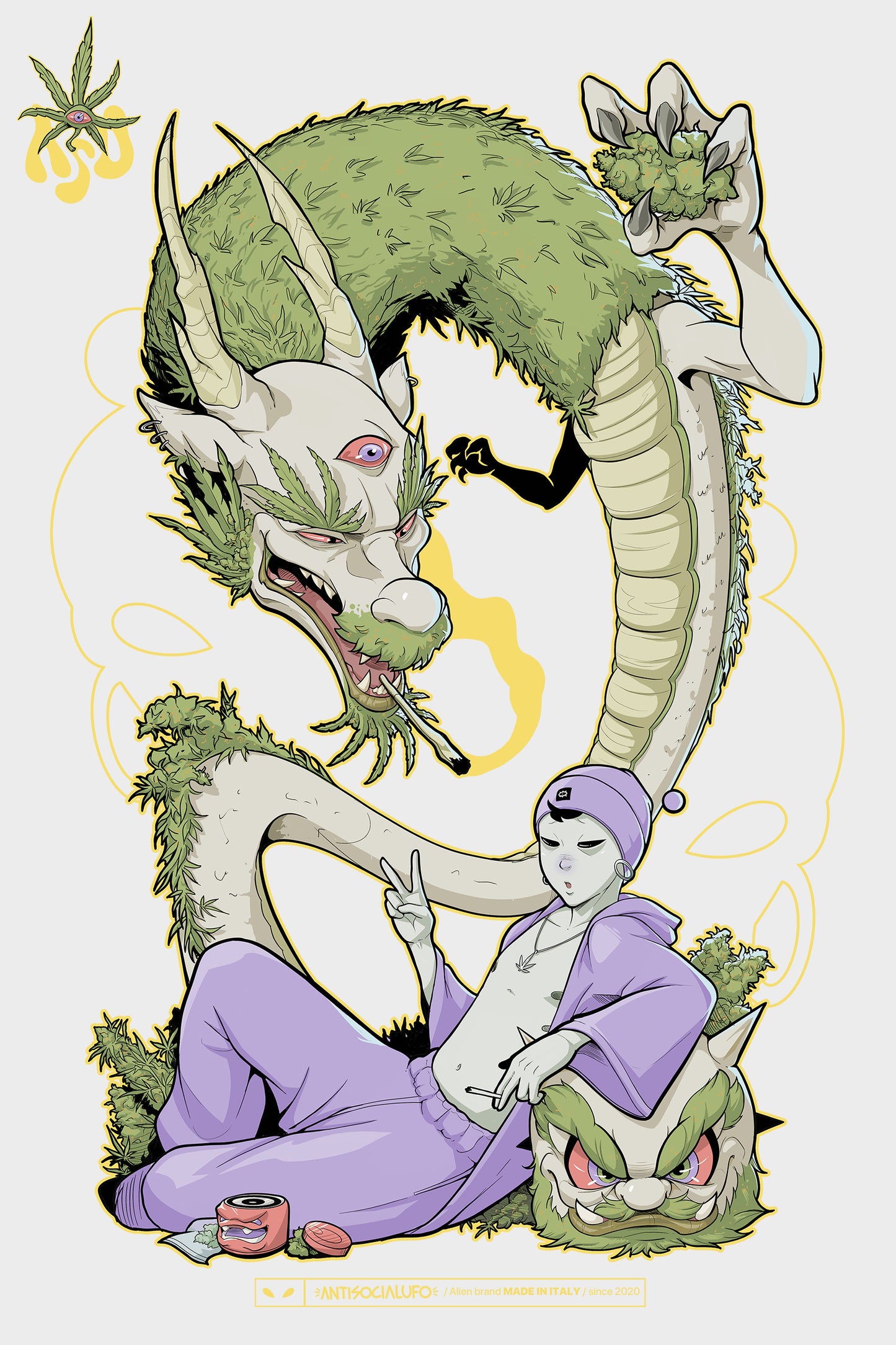 STONED DRAGON WHITE CREWNECK