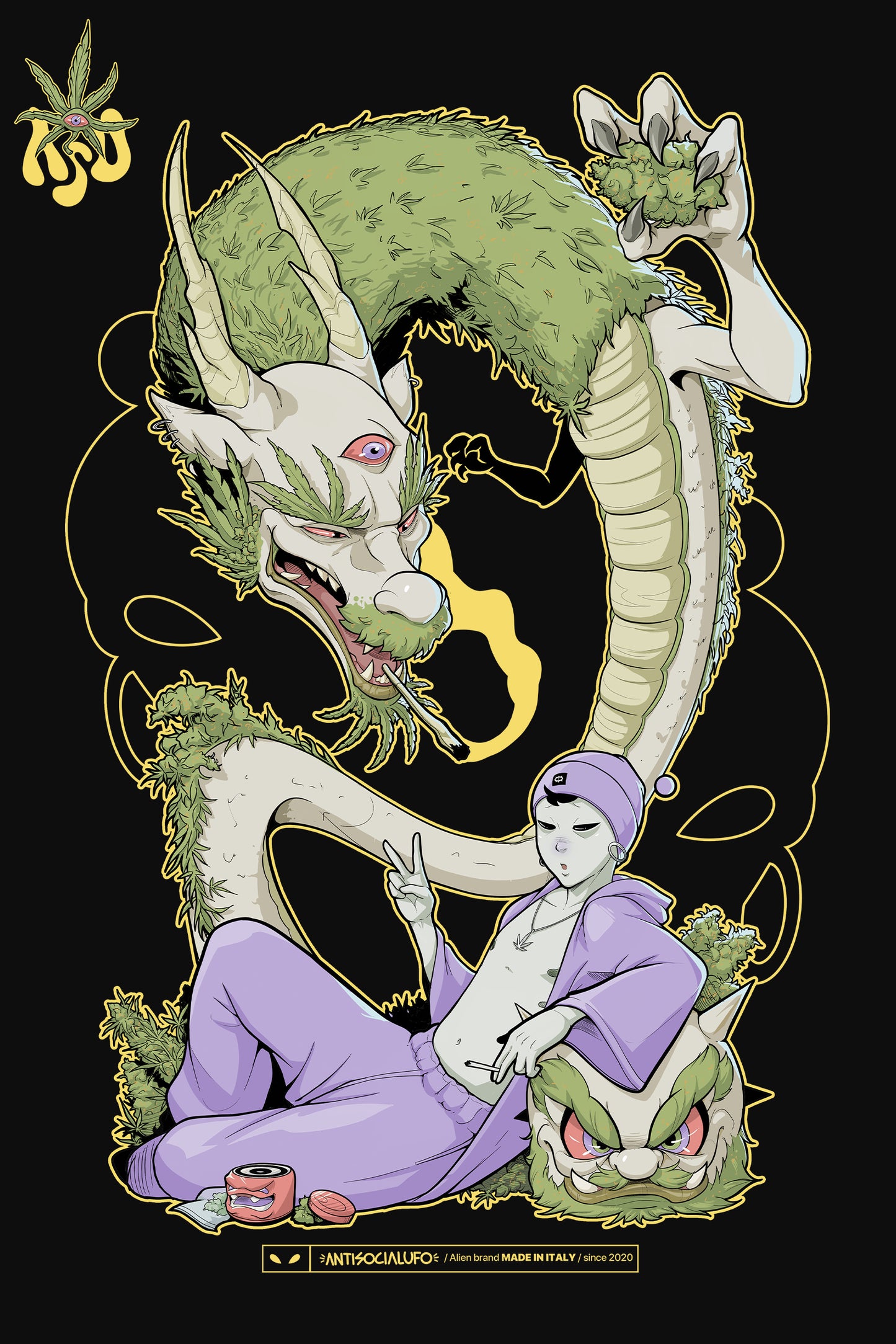 STONED DRAGON BLACK CREWNECK